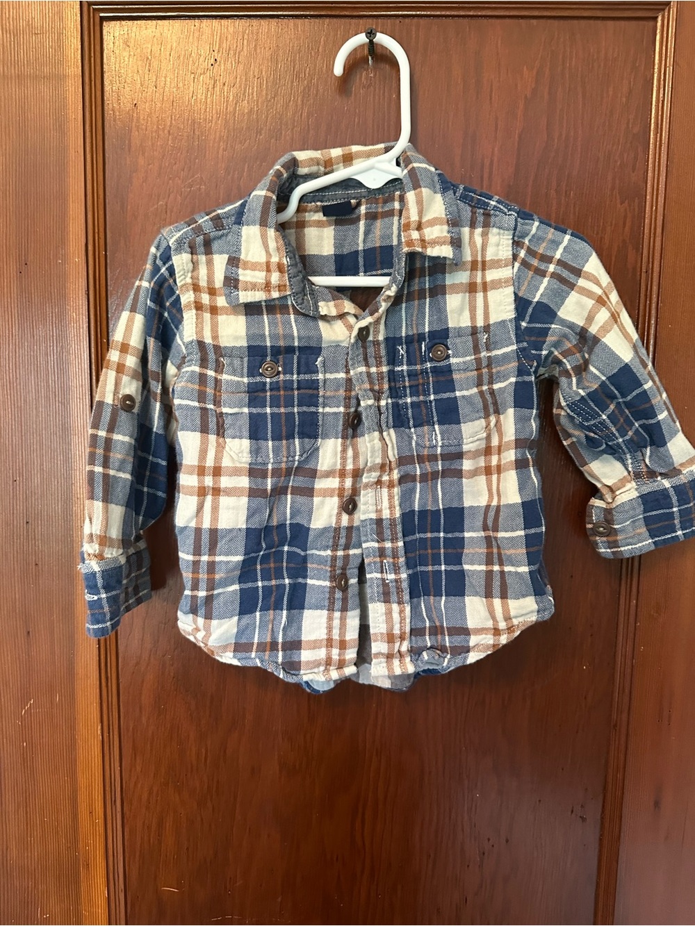 GAP Blue, Brown & Cream Plaid Button-Down Shirt